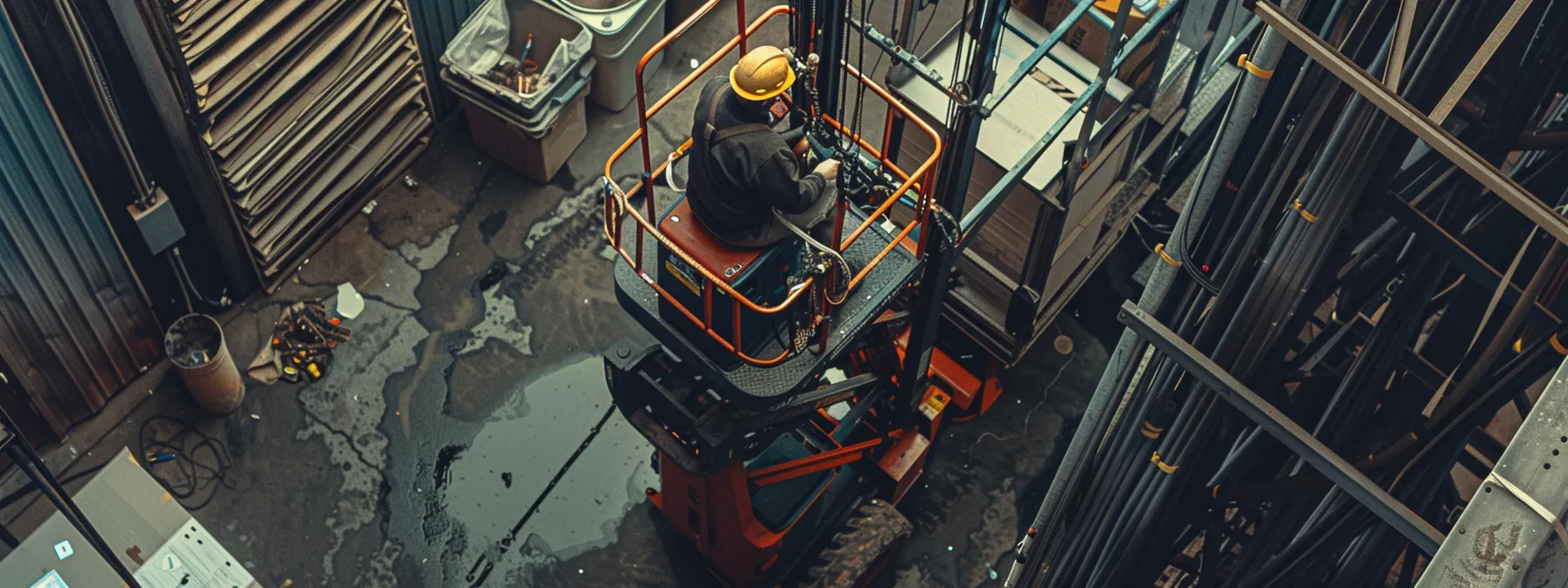 a worker confidently operating a man lift, following safety protocols with precision and focus.