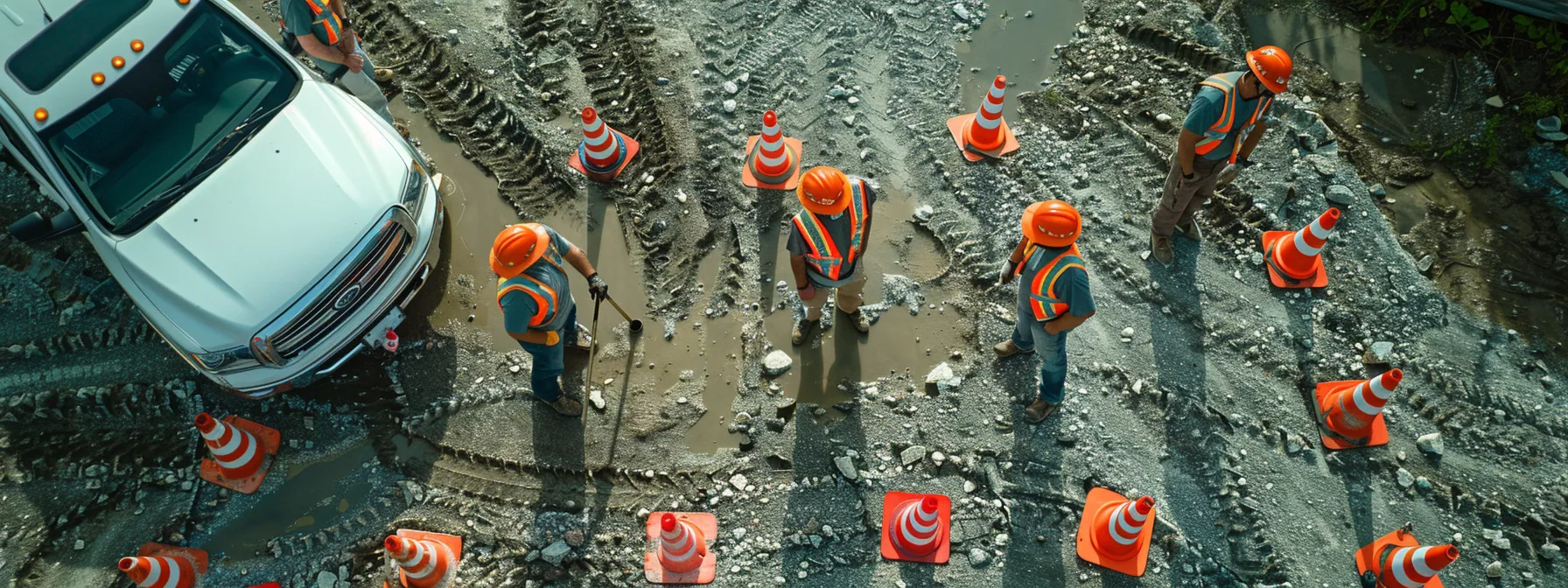 a construction team laying out safety cones and checking access routes for a smooth man lift pickup day.