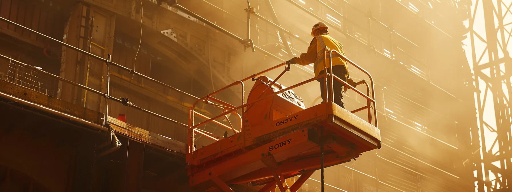 a construction worker effortlessly reaching high and inaccessible areas using a man lift extension platform.