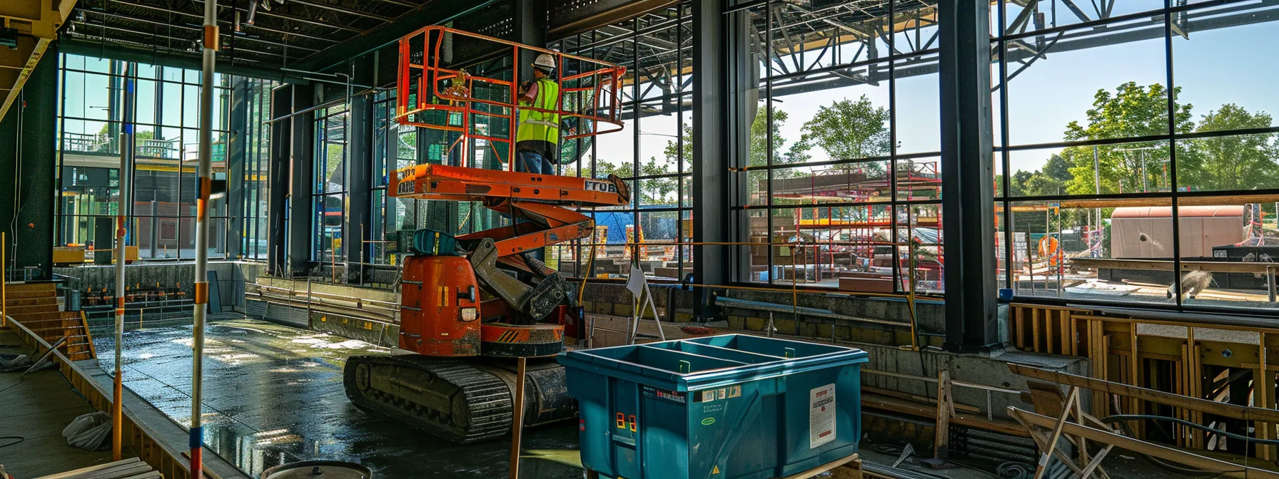 a construction worker safely elevated in an expanded man lift basket, showcasing the effectiveness of enlargement kits in enhancing safety.