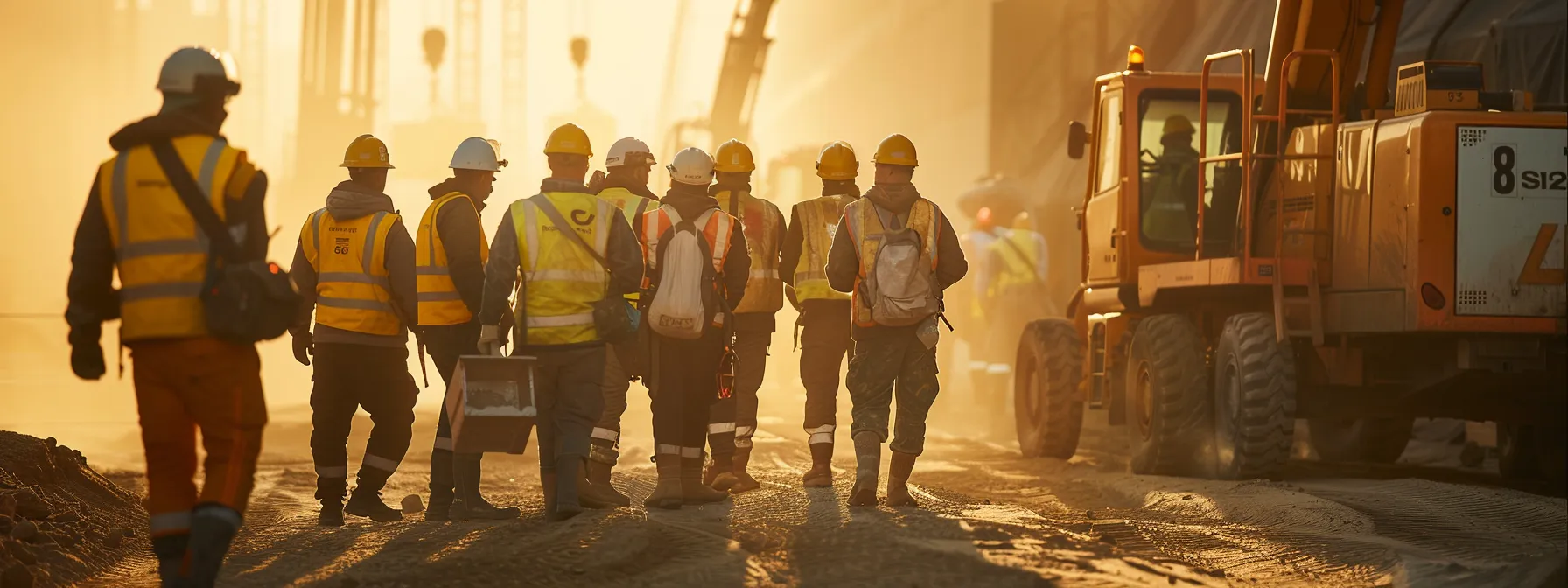 a group of construction workers efficiently coordinating the pickup schedules of man lift rentals, ensuring timely completion of the project and cost-effectiveness.