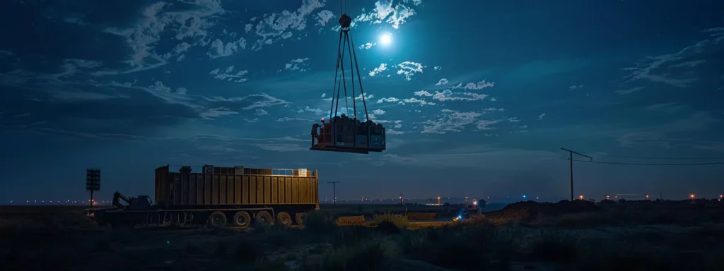 Exploring After-Hours Delivery Options for Man Lift Rentals 1 a man lift being delivered under the glowing moonlight to a construction site.